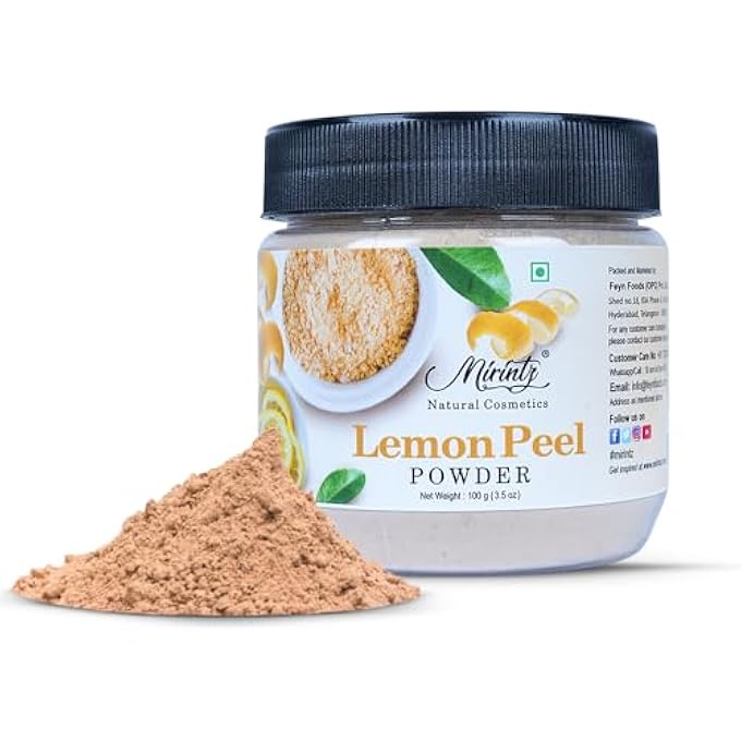Mirintz 100% NATURAL LEMON PEEL POWDER | (100 GMS) PURE LEMON FACE PEEL MASK FOR COSMETICS & SKINCARE | AYURVEDA PRODUCTS VITAMIN C FACE MASK | LEMON POWDER SKIN PEELING FOR FACE | SKINCARE GIFT SET - Image 1